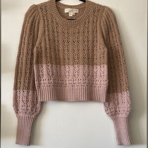Saltwater Luxe|Two-Tone Knit Sweater in Pink and Tan|Small|GUC